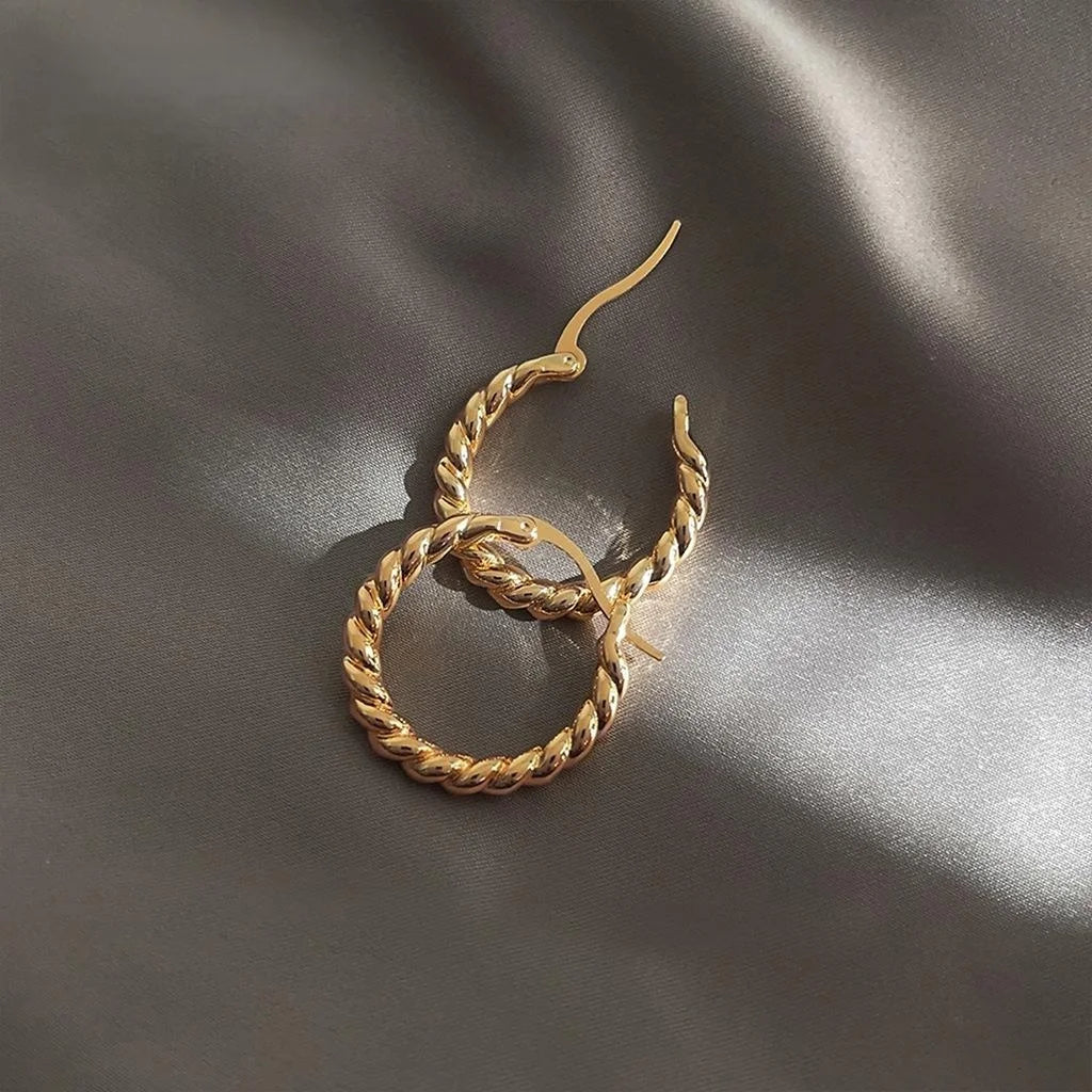 Vintage French Twisted Copper Drop Earrings, Geometric Minimalist Style