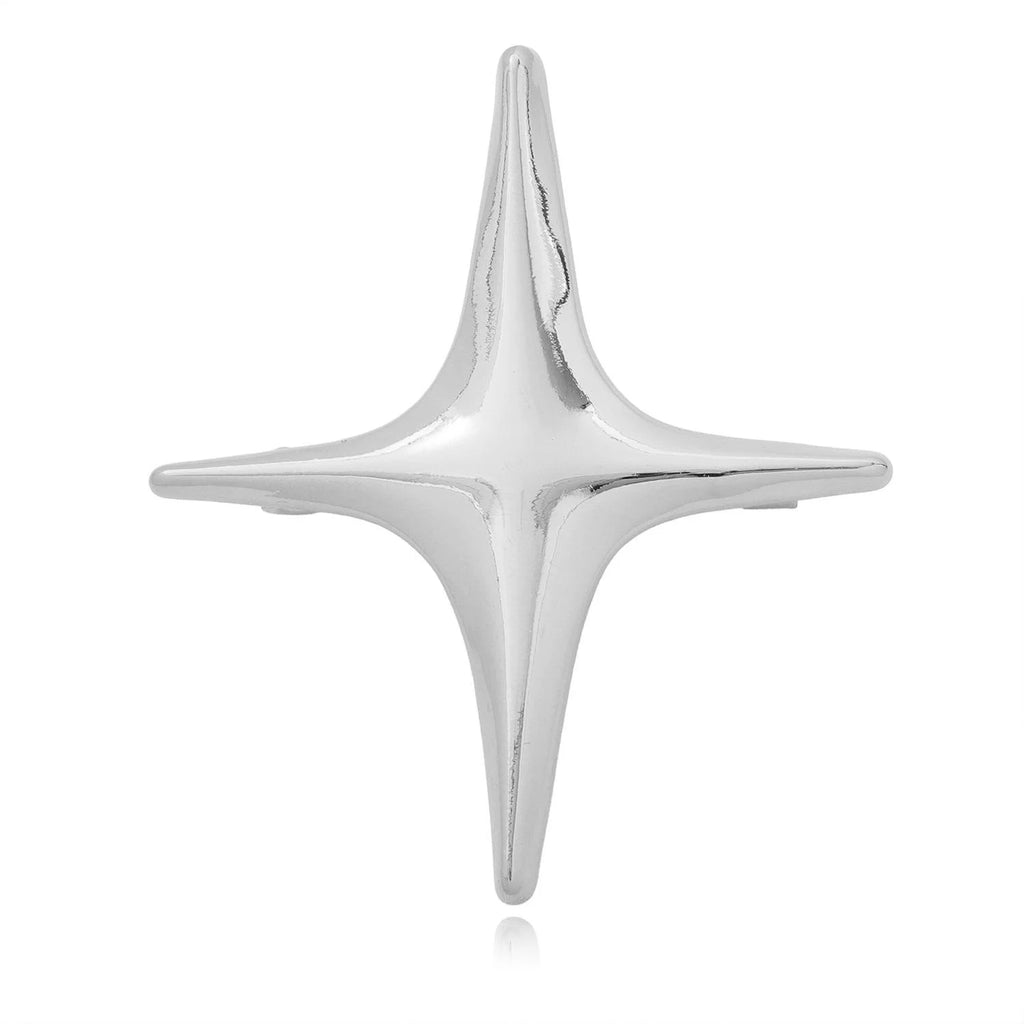 Elegant Polished Gold Alloy Cross Star Brooch, Minimalist Metal Lapel Pin Corsage Suit Accessory Gift