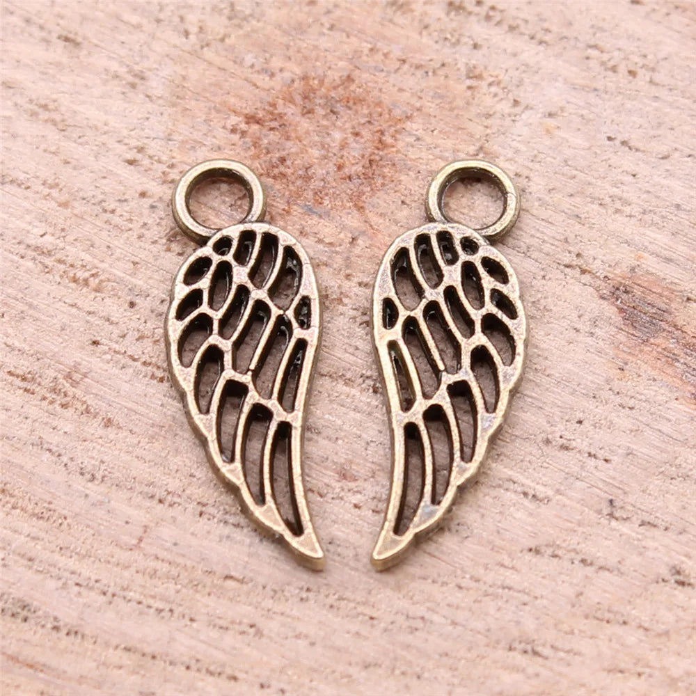 18x7mm 0.4g Multicolor Zinc Alloy Hollow Wing Charm Pendant for Angel Theme DIY Jewelry Making