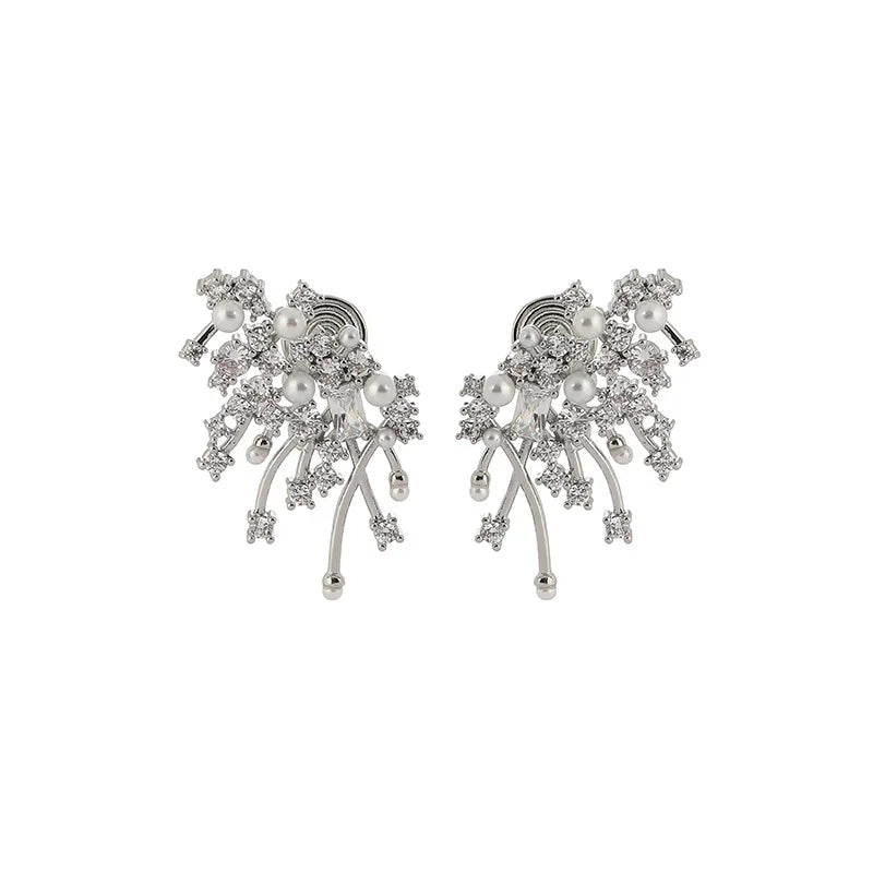 Elegant Luxury Firework Swirl Pearl Zircon Alloy Stud & Clip On No Piercing Statement Earrings
