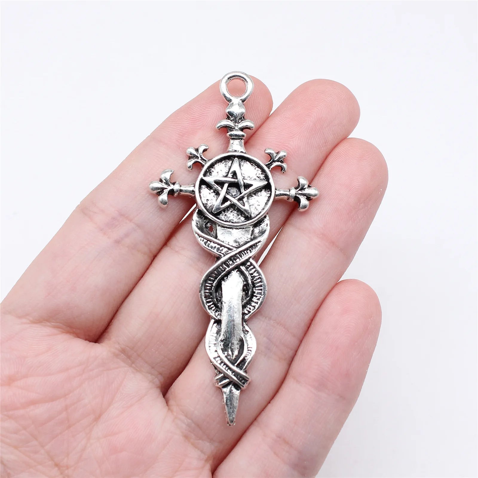 65x31mm 6.8g Antique Silver Zinc Alloy Five Point Star Sword Charm Pendant for DIY Jewelry Making