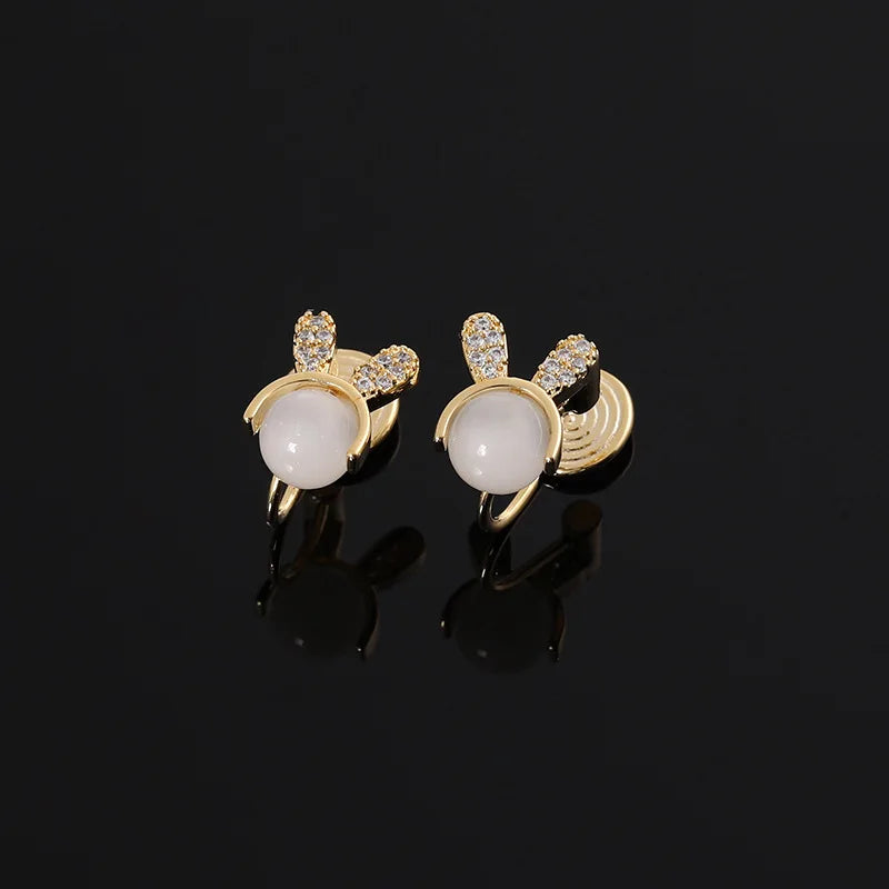 Cute Rabbit Bunny Cat Eye Stone Rhinestone Alloy Elegant Stud & Clip On No Piercing Earrings