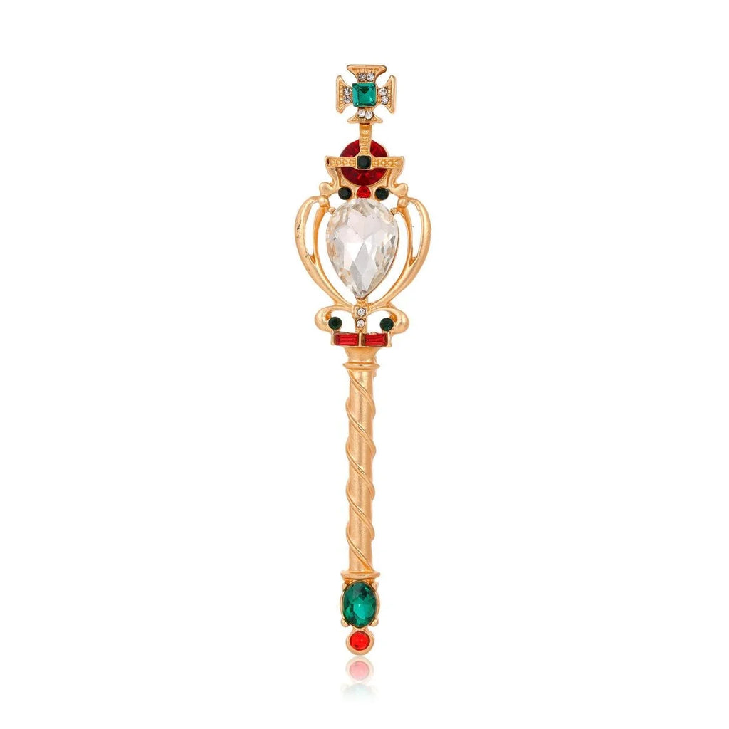 Vintage Palace Magic Wand Brooch With Rhinestone Crystal Gems, Elegant Lapel Pin Suit Accessory Gift
