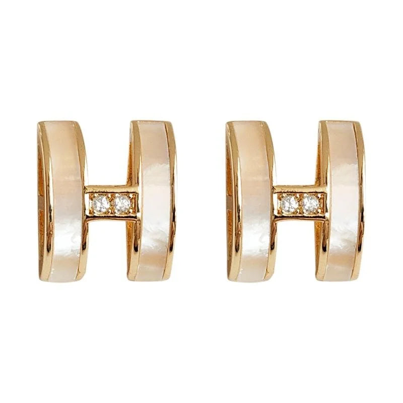 Light Luxury Shell Letter Stud Earrings 14K Plated Copper Minimalist Fashion Jewelry