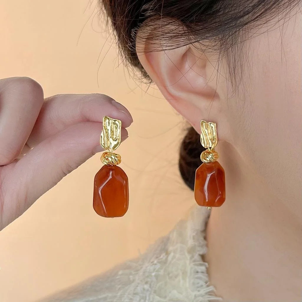 Vintage Hong Kong Style 14K Plated Copper Geometric Irregular Drop Earrings
