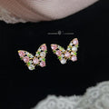 Colorful Zircon Butterfly Stud Earrings Eco Copper Lolita Style Insect Jewelry