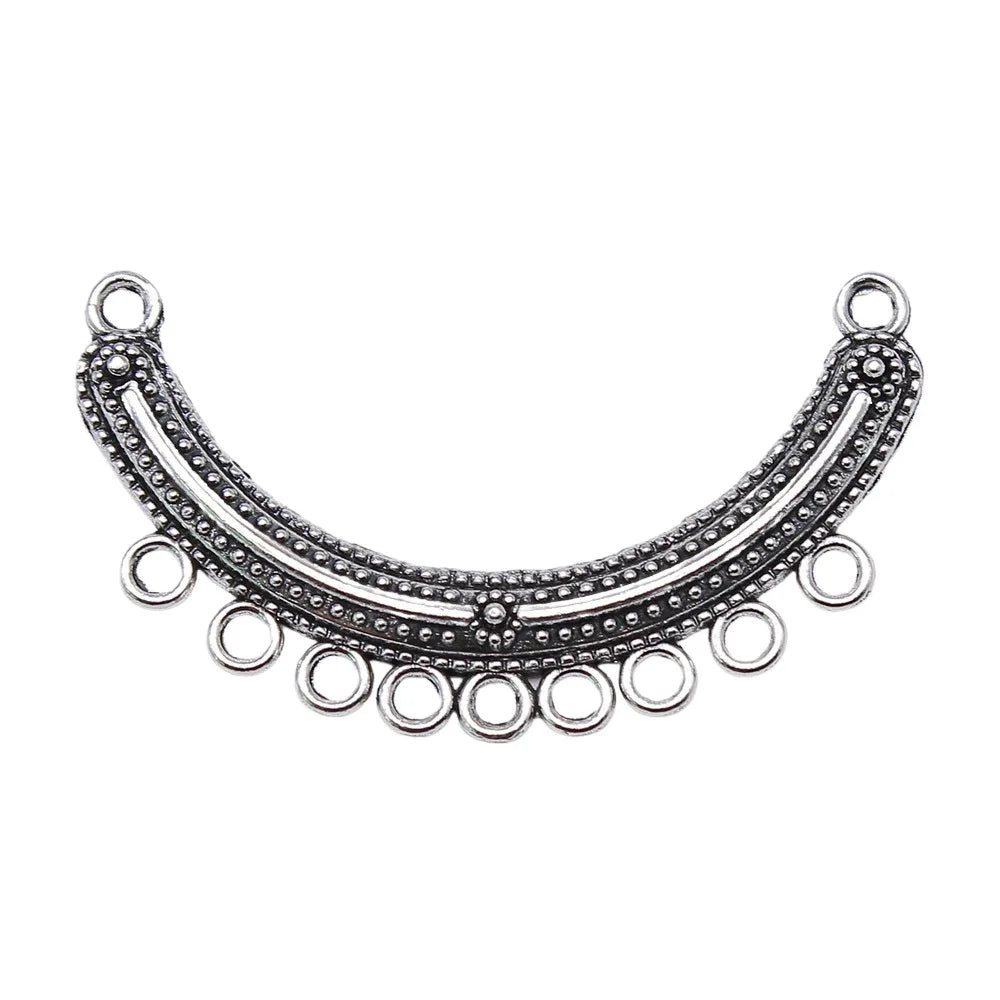 55x35mm 5.3g Antique Silver Zinc Alloy Curved Multi-Hole Connector Charm for DIY Necklace Making