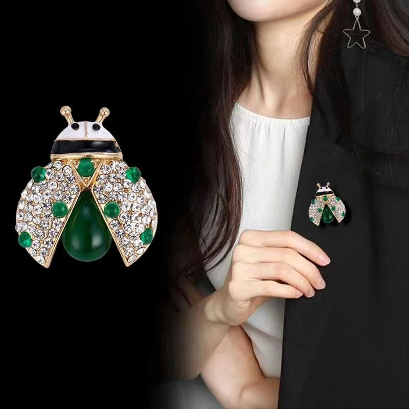 Luxury Ladybug Insect Brooch With Rhinestone Alloy Enamel Wings, Elegant Lapel Pin Corsage Gift