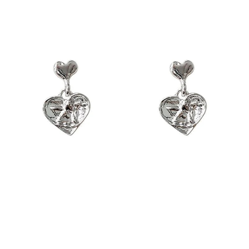 Silver Plated Copper Angel Heart Stud Earrings Korean Minimalist Cool Style Jewelry