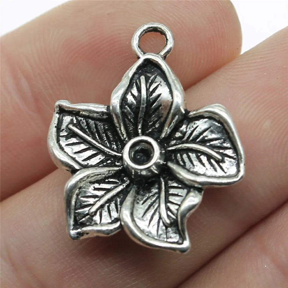 25x22mm 2.6g Antique Silver Zinc Alloy Flower Charm Pendant for Necklace Bracelet Jewelry Making