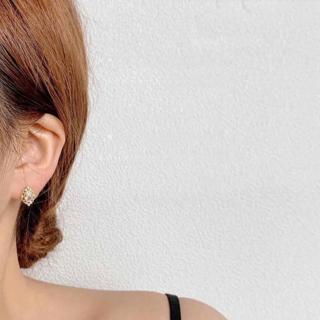 French Romantic 14K Plated Copper Micro Pave Zircon Irregular Geometric Mini Stud Earrings
