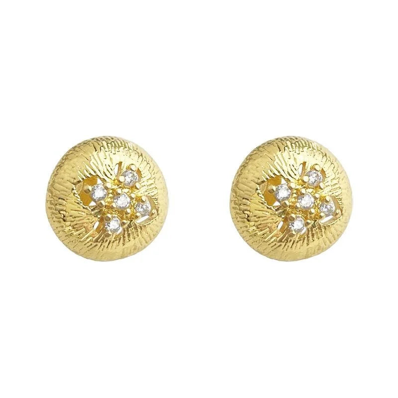 14K Plated Copper Flower Micro Pave Zircon Round Geometric Stud Earrings