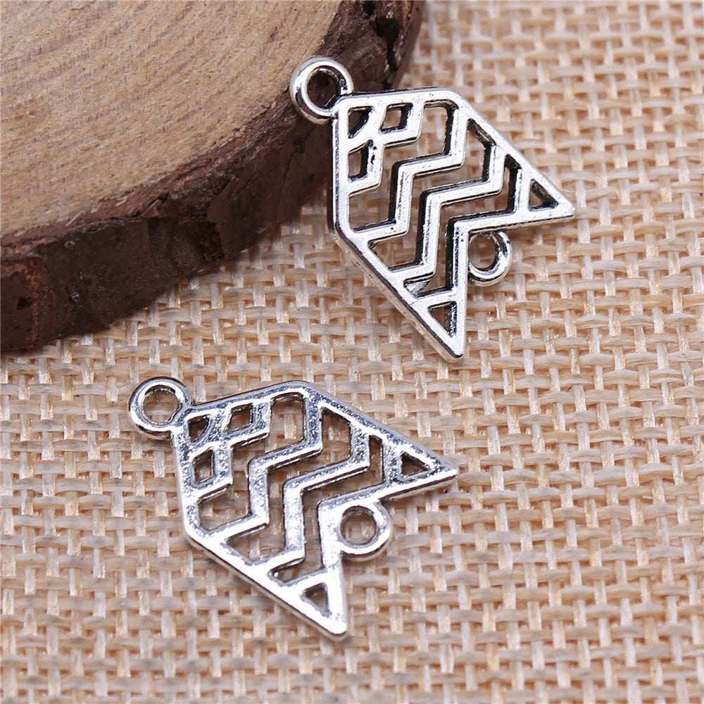 19x13mm 1.1g Antique Silver Zinc Alloy Hollow Pattern Earring Connector Charms for DIY Earring Making