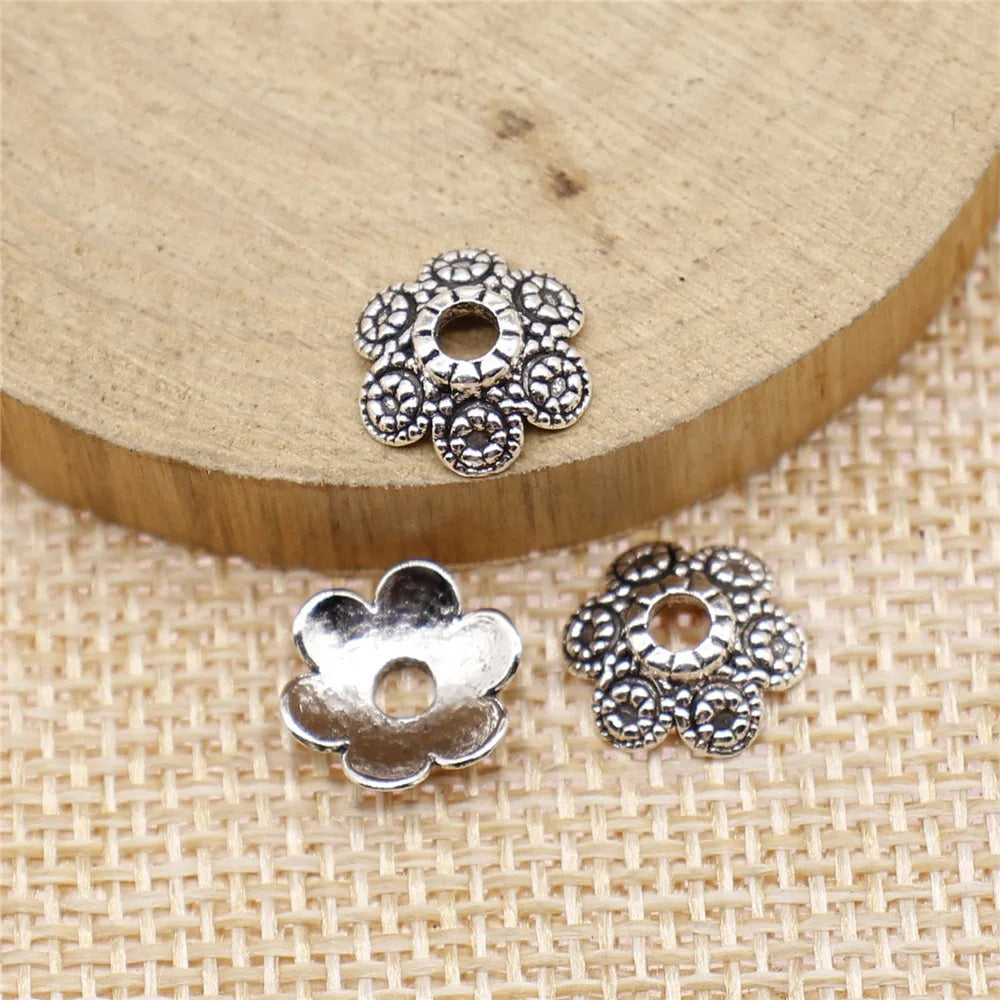 10x10mm 0.4g Antique Silver Zinc Alloy Engraved Flower Bead Caps for DIY Jewelry Making