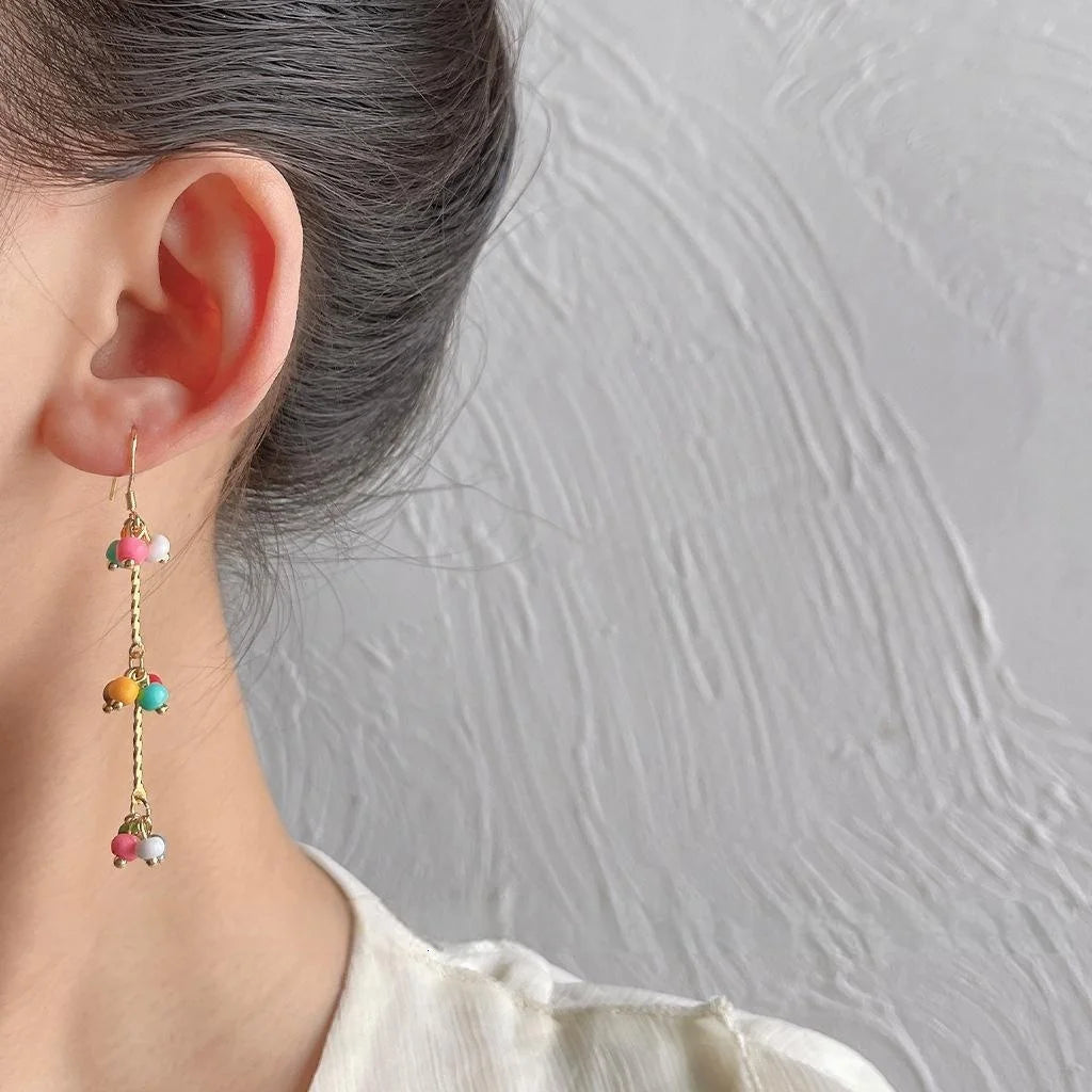 Bohemian Handmade Glass Seed Bead Tassel Drop Earrings Colorful Geometric Vacation Style