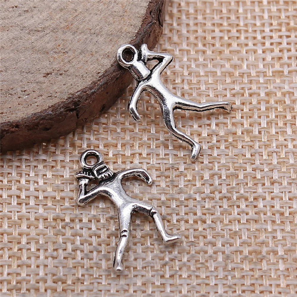 20x12mm 0.7g Antique Silver Zinc Alloy Football Player Charm Pendant for DIY Necklace Bracelet Making