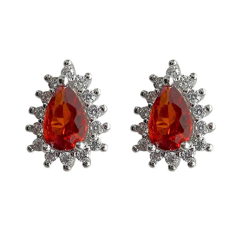 Mini Vintage Pigeon Blood Zircon Teardrop Stud Earrings Copper
