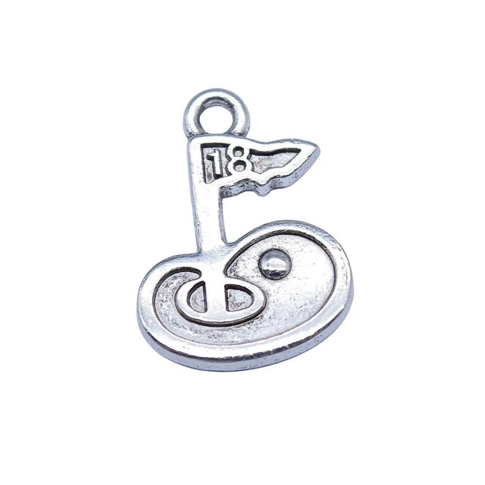 13x18mm 1.3g Antique Silver Tone Zinc Alloy Golf 18th Hole Charm Pendant for DIY Sports Jewelry Making
