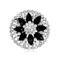 Elegant Black Flower Rhinestone Alloy Brooch, Sparkling Round Lapel Pin Corsage For Suit Accessory Gift