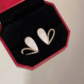 French Vintage Copper Heart Stud Earrings, Micro Pave Zircon Enamel Hollow Design