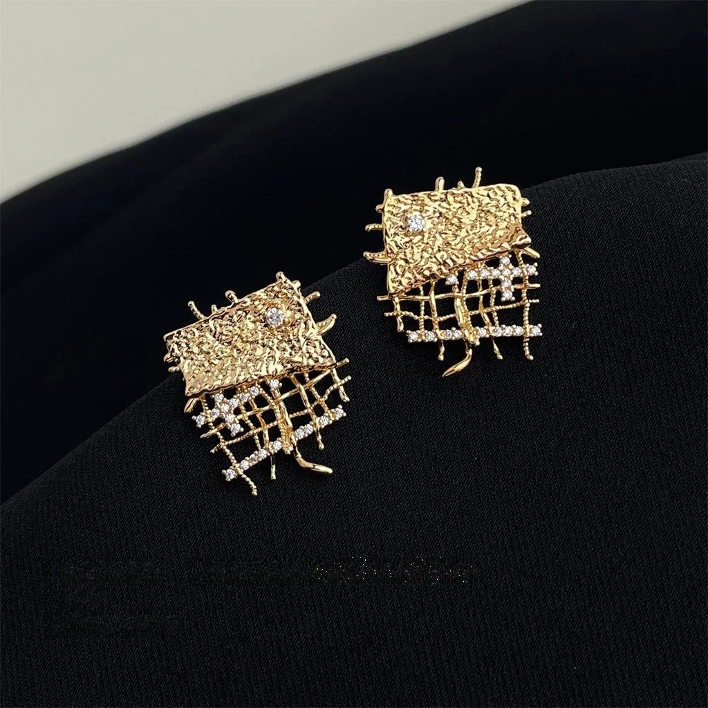 Style Geometric Mesh Line Micro Pave Zircon Copper Drop Earrings