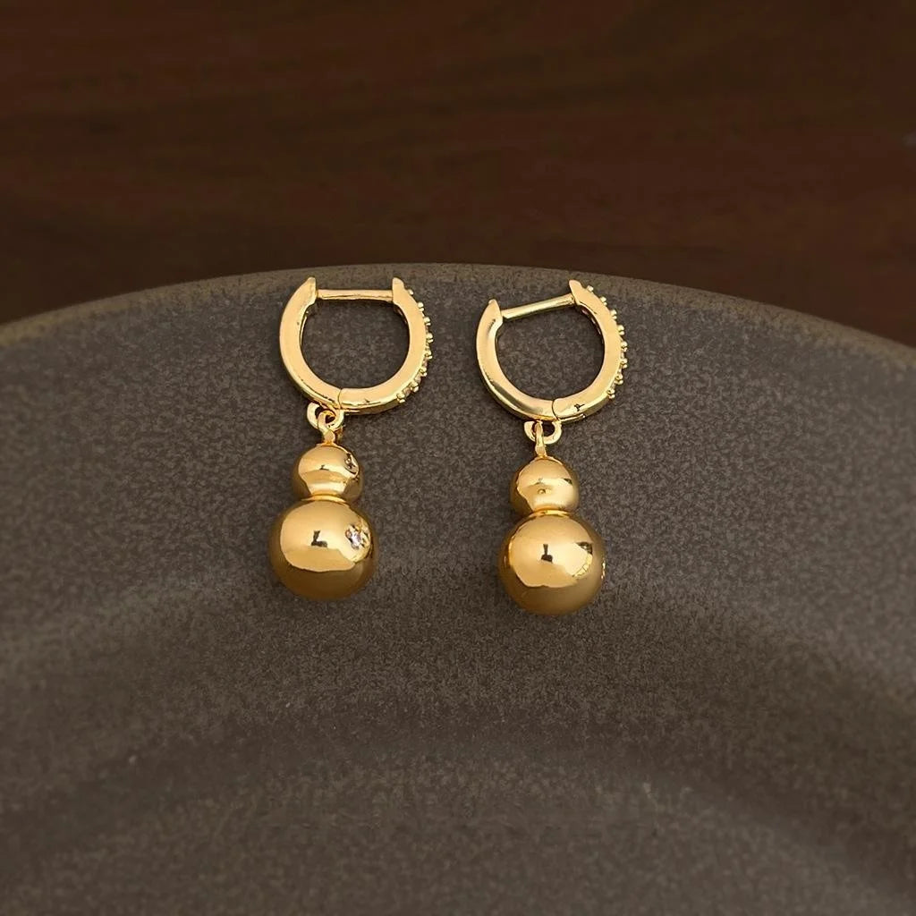 Old Money Style 14K Plated Copper Micro Pave Zircon Gourd Drop Earrings