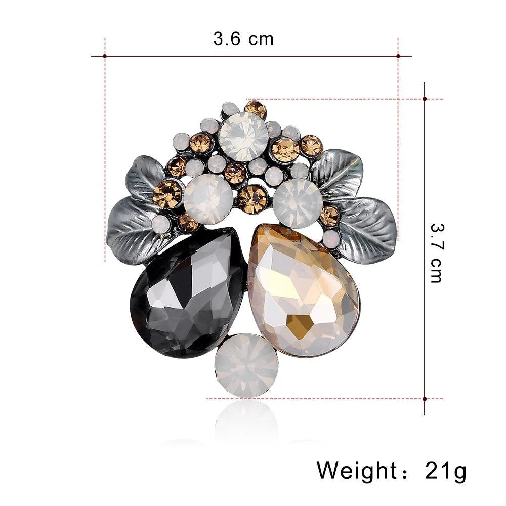 Elegant Floral Crystal Rhinestone Brooch With Alloy Leaves, Women's Lapel Pin Corsage Suit Accessory Gift