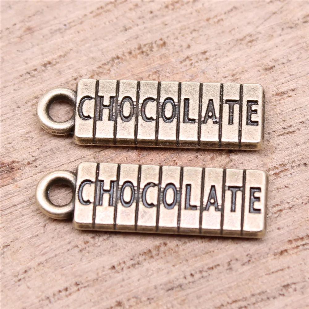 20x6mm 1.21g Zinc Alloy English Letter Chocolate Charm Pendant for DIY Necklace Bracelet Jewelry Making