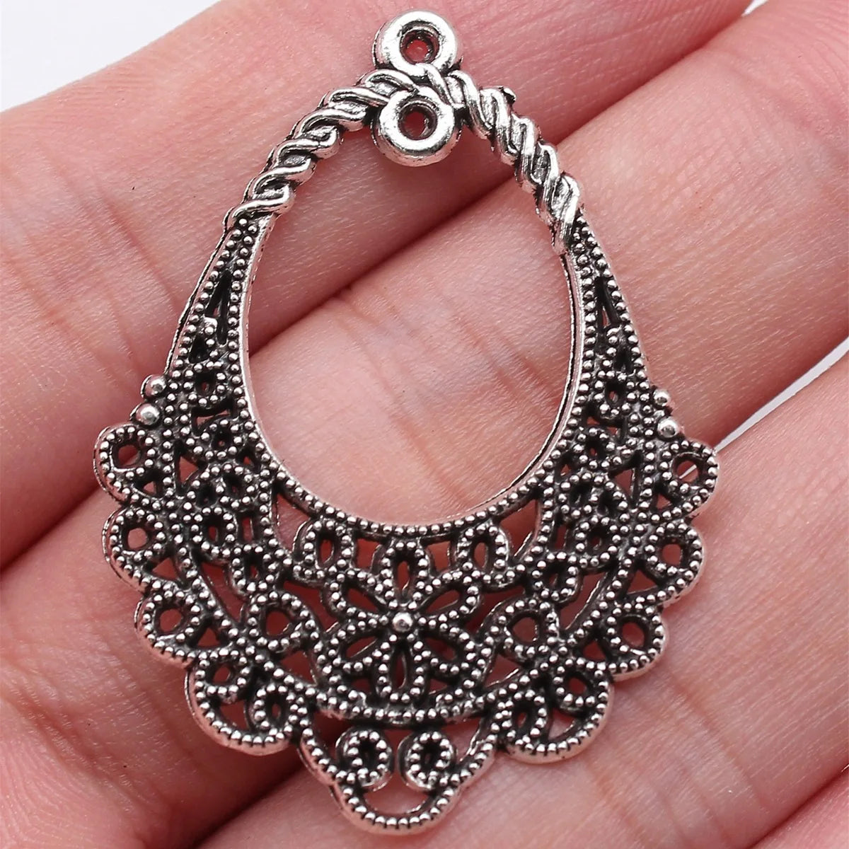 41x31mm 3g Antique Silver Zinc Alloy Geometric Flower Earring Connector Charms for DIY Earrings