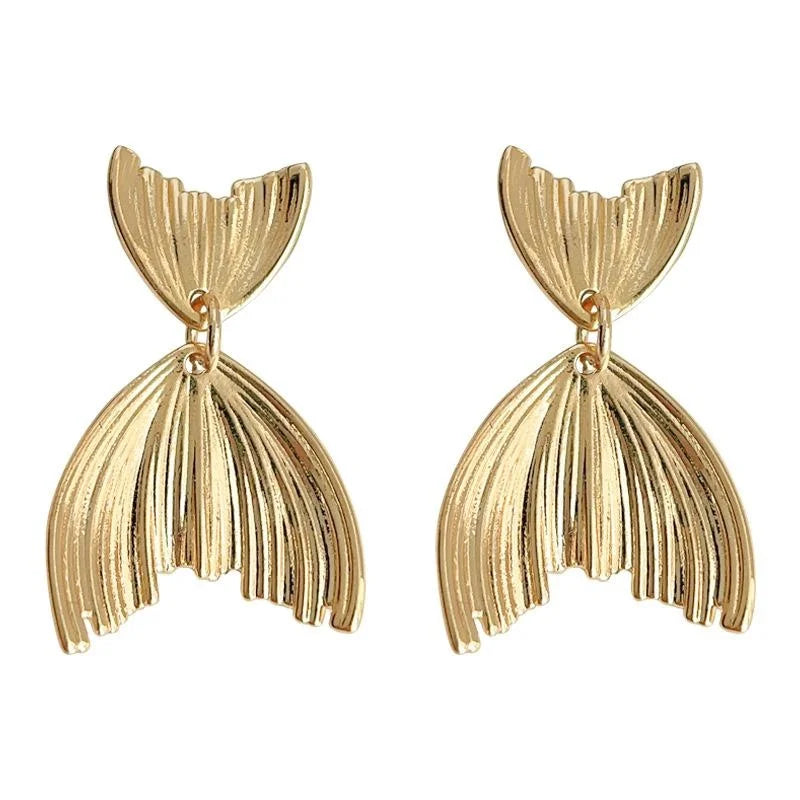 14K Plated Copper Geometric Fishtail Drop Earrings, Trendy Style Jewelry 2026