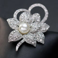 Elegant Rhinestone Pearl Flower Alloy Brooch For Women, Luxury Lapel Pin Corsage Suit Accessory Gift
