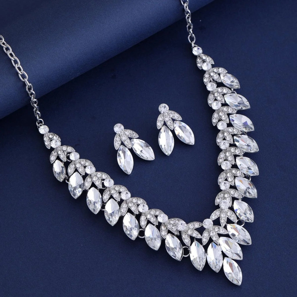 Luxury Vintage Emerald Green Crystal Rhinestone Necklace And Earrings Jewelry Set For Women Wedding Party Gift