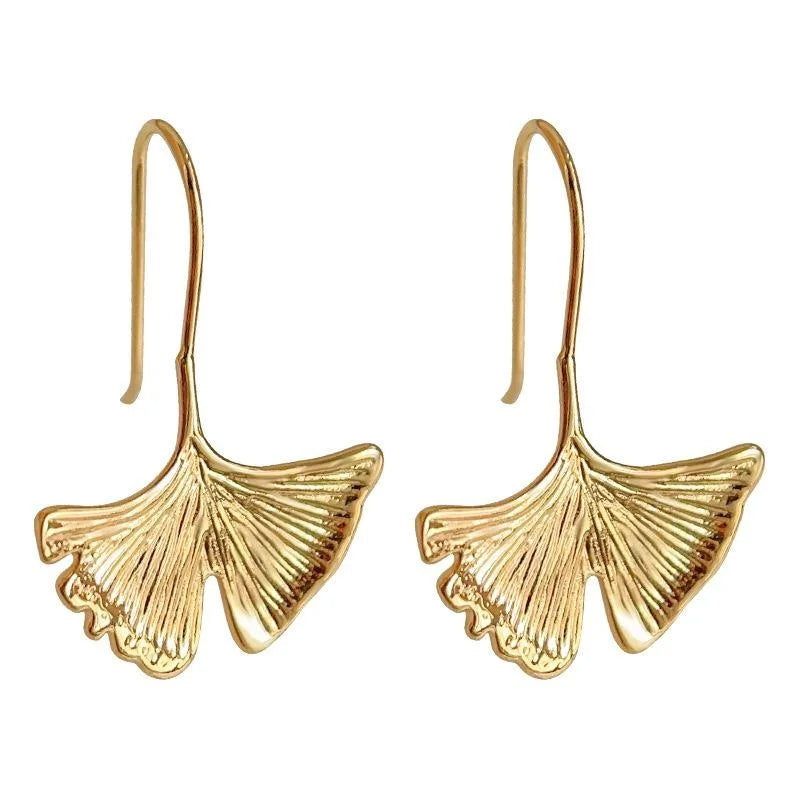 Artistic Light Luxury 14K Gold Plated Copper Ginkgo Leaf Drop Earrings For Women