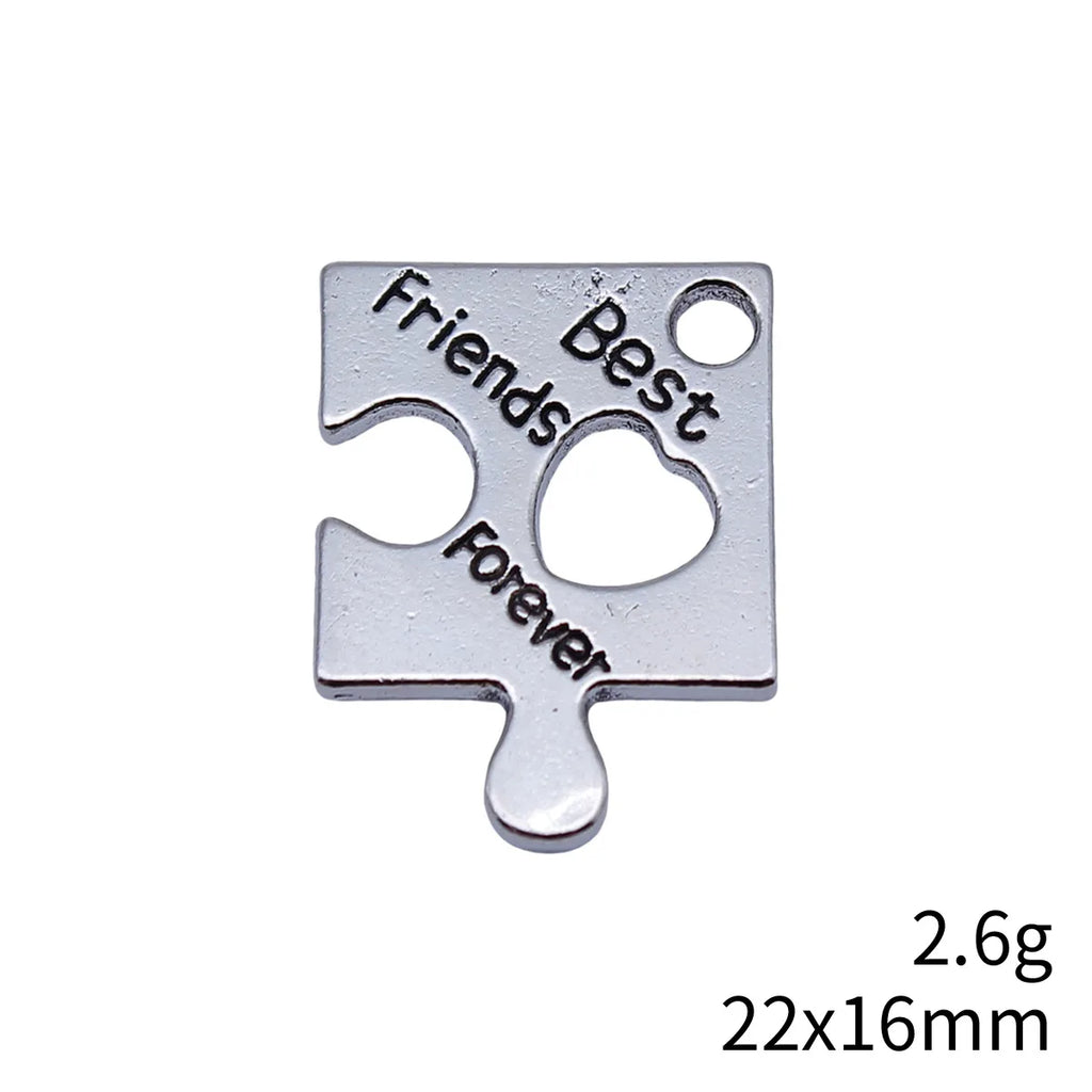 22x16mm 2.6g Blackened White K Zinc Alloy Best Friends Forever Puzzle Charm Pendant for DIY Jewelry