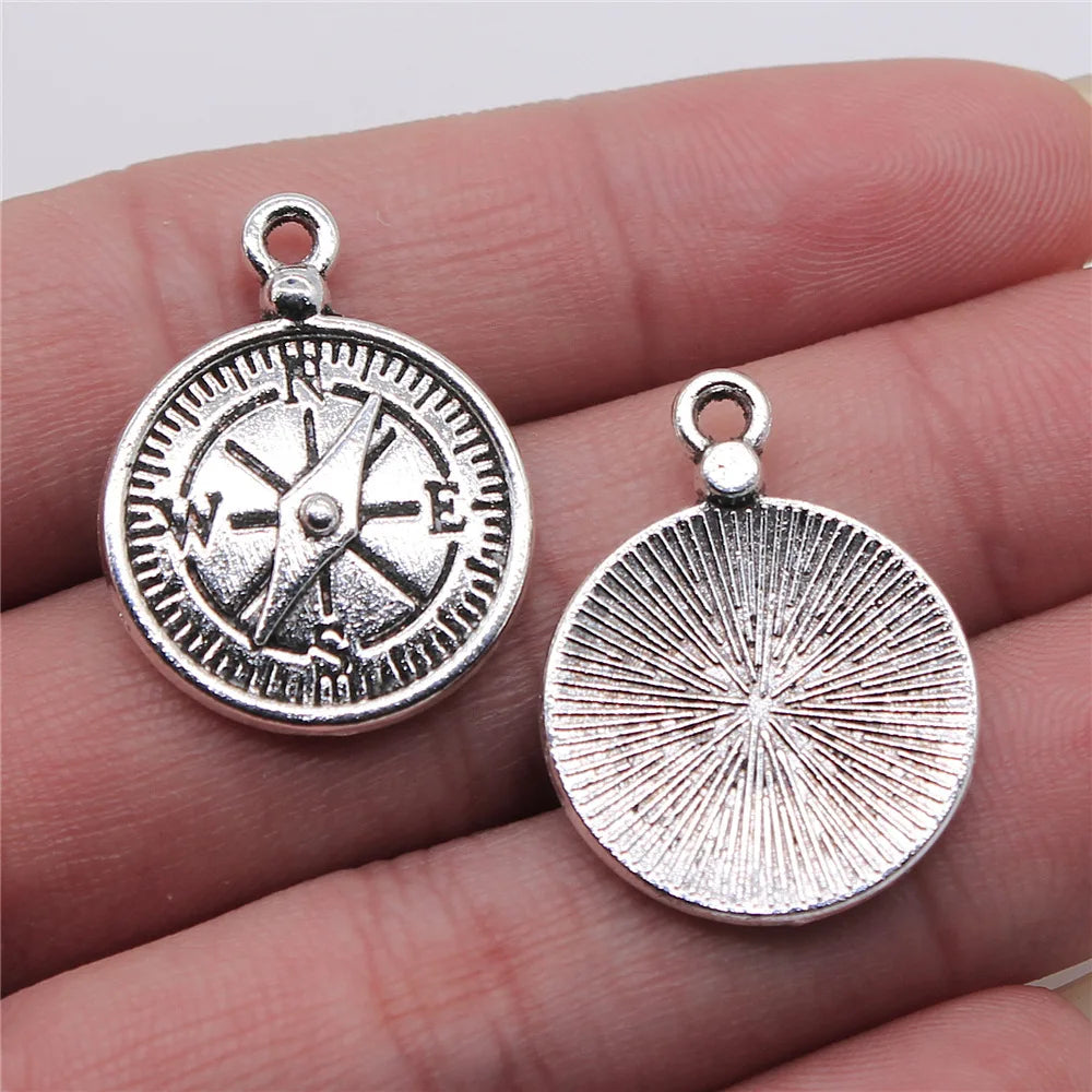 20x27mm 3g Antique Silver Zinc Alloy Compass Charm Pendant for DIY Travel Theme Jewelry Making