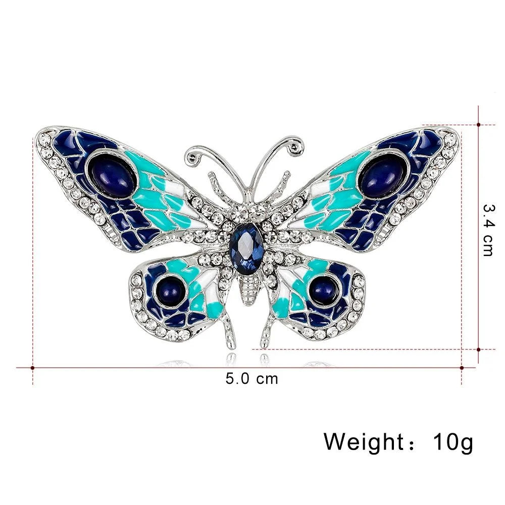 Elegant Enamel Butterfly Brooch With Rhinestone Alloy Wings, Women's Lapel Pin Corsage Suit Accessory