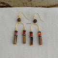 Vintage Maillard Ethnic Geometric Tassel Drop Earrings Copper Red Agate Tiger Eye Natural Stone