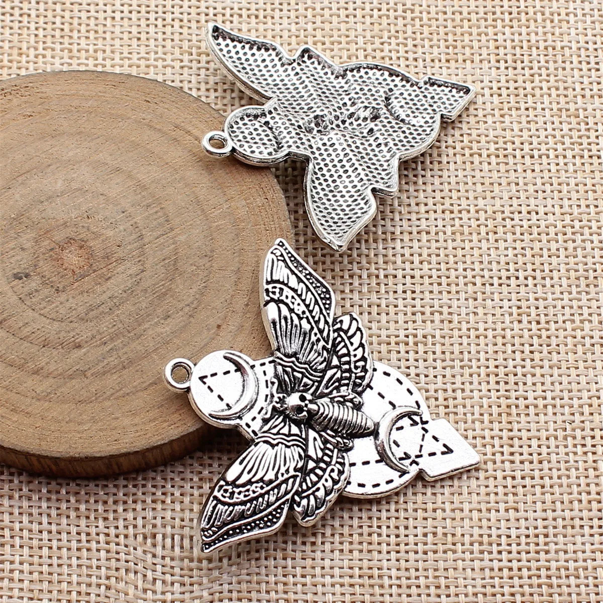 49x48mm 6.4g Antique Silver Zinc Alloy Witch Skull Moth Crescent Moon Charm Pendant for Gothic DIY Jewelry