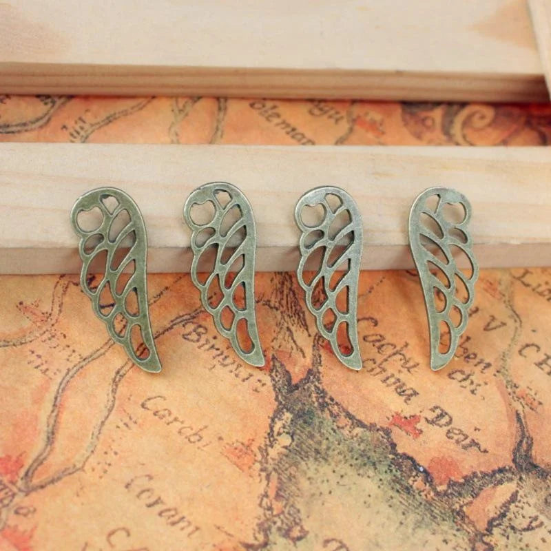 24x9MM Antique Silver Zinc Alloy Wing Hollow Charm Pendant for DIY Necklace Bracelet Jewelry Making