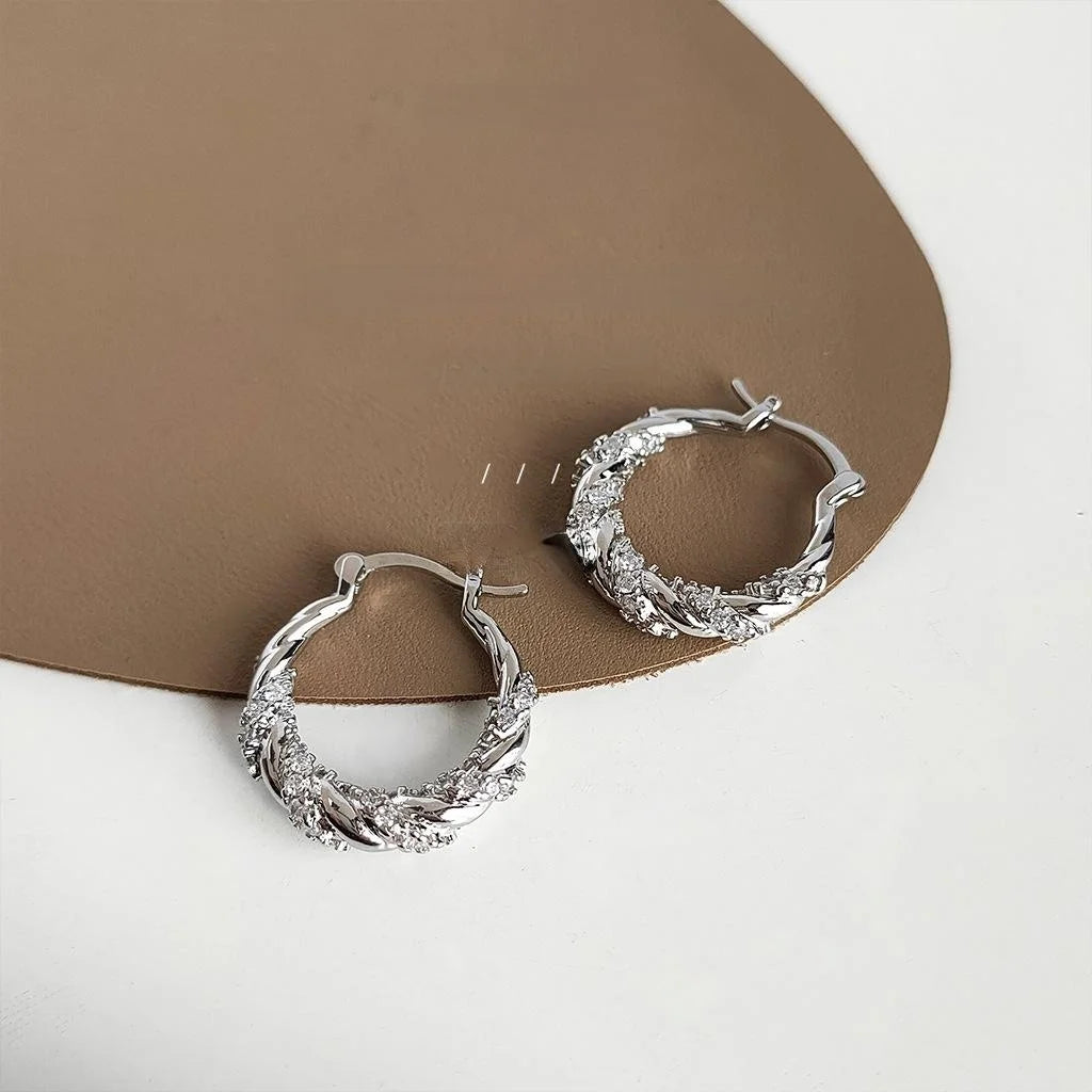 Premium Copper Micro Pave Zircon Round Geometric Hoop Drop Earrings For Women