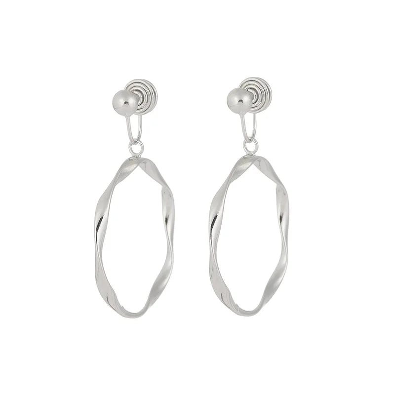 Elegant Gold Alloy Twisted Large Hoop Drop Stud & Clip On No Piercing Statement Circle Earrings