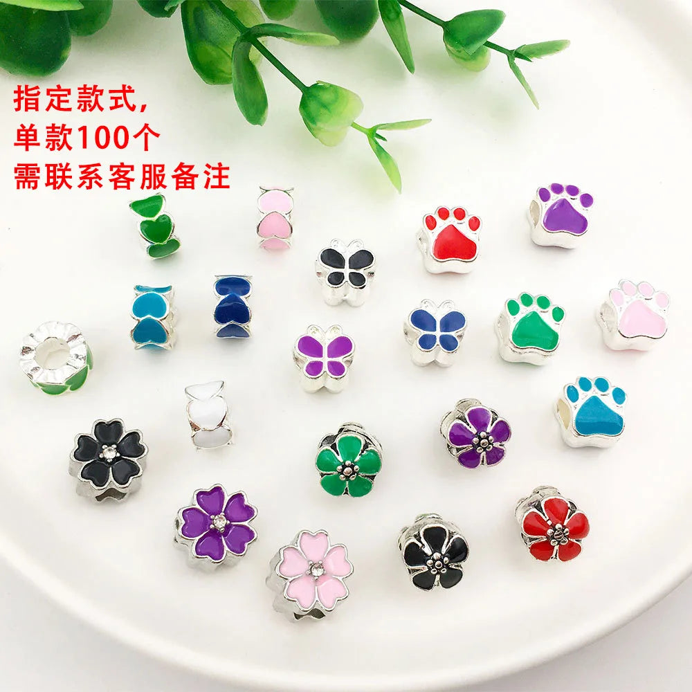 Enamel Zinc Alloy Heart Butterfly Large Hole Loose Beads for Bracelet Jewelry DIY
