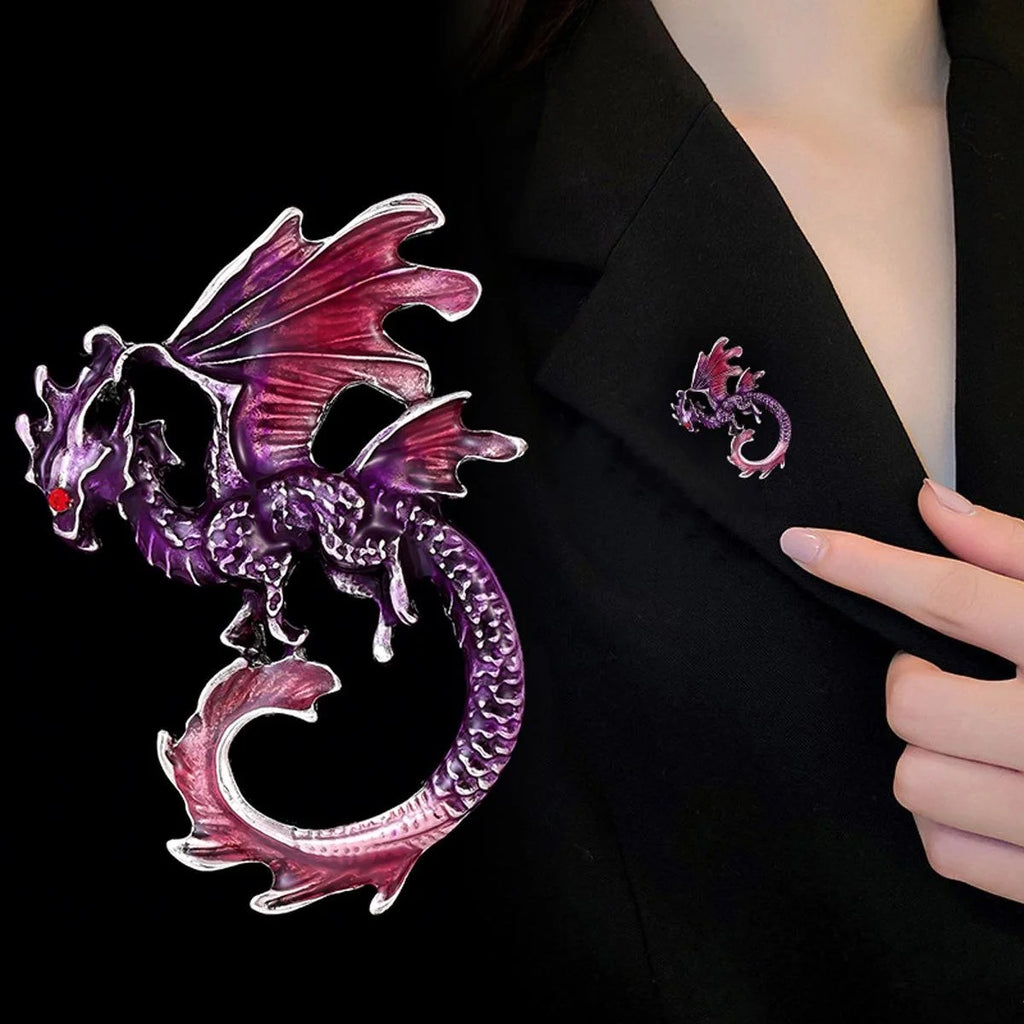 Vintage Blue Enamel Dragon Dinosaur Brooch With Red Rhinestone Eye, Alloy Lapel Pin Suit Accessory Gift