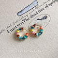 Ethnic Colorful Enamel Copper Hoop Stud Earrings Candy Color Geometric Jewelry