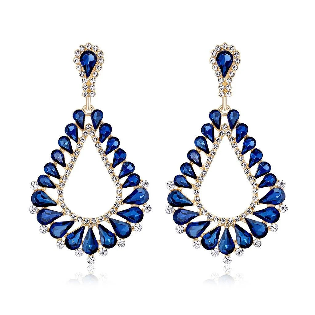 Vintage Bohemian Green Glass Crystal Rhinestone Teardrop Alloy Chandelier Earrings For Wedding Party