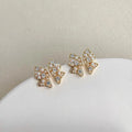 14K Gold Plated Copper Bow Stud Earrings Micro Pave Zircon Hollow Light Luxury Jewelry