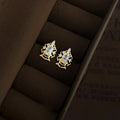 Light Luxury Copper Zircon Crown Stud Earrings For Women Minimalist Geometric Line Jewelry