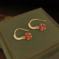 Light Luxury Micro Pave Garnet Red Zircon Plum Blossom Copper Drop Earrings For Women