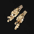 Luxury Gold Rhinestone Bar Spiral Disc Sequin Long Tassel Stud & Clip On No Piercing Earrings