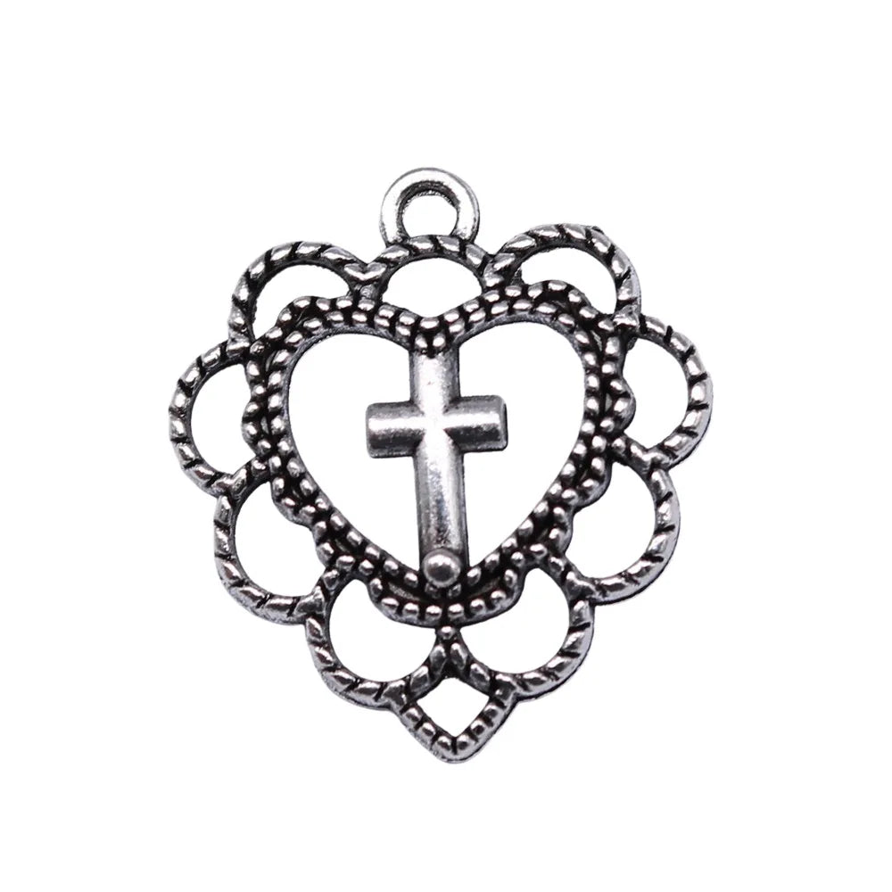 22x20mm 1.3g Multi Color Zinc Alloy Heart Cross Charm Pendant for DIY Necklace Bracelet Jewelry Making